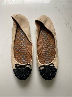 Sam Edelman Cream Ballet Flats with Black Beaded Toe